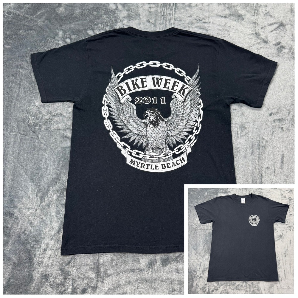 2011 Bike Week Myrtle Beach Eagle Graphic T-Shirt Black Mens Medium Jerzees Tag‎
